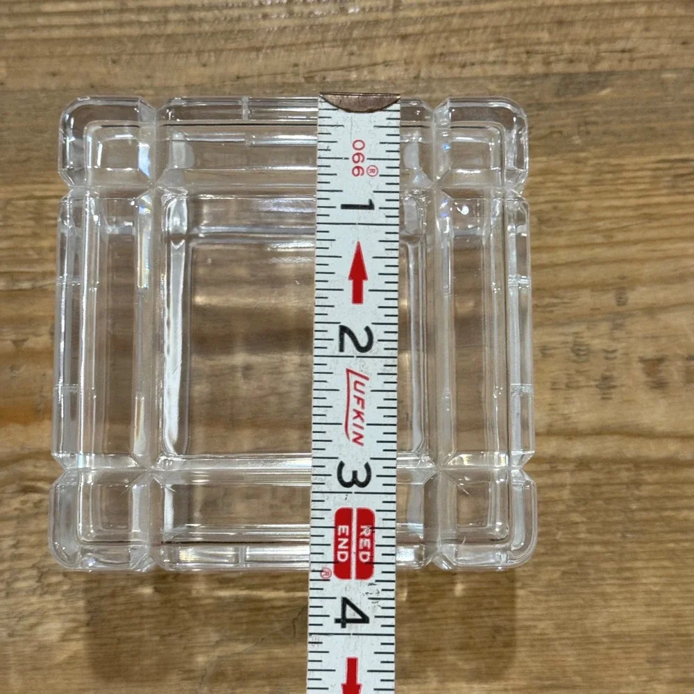 Clear Crystal Square Trinket Box Architectural Jewelry Case 1991 Kusak Engravers